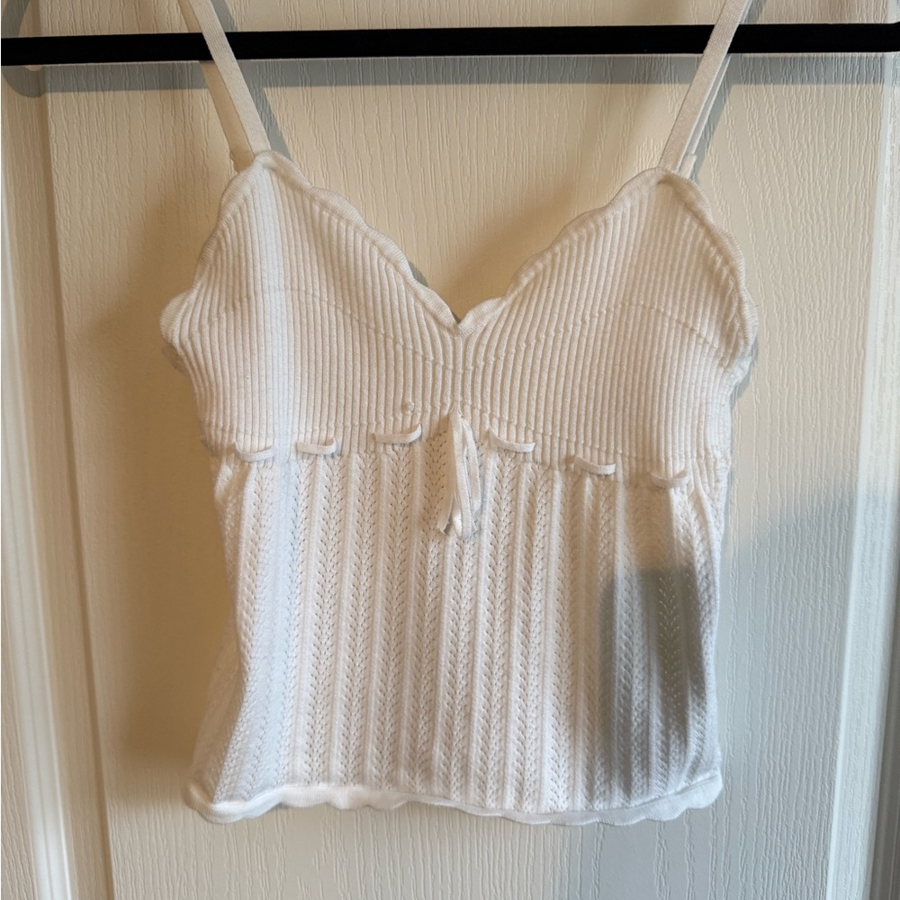 Aritzia White Knit Ribbed Tank Top